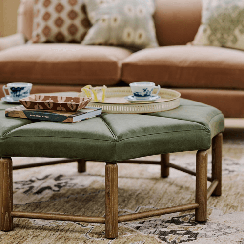 Image showing the Ottagono Leather Ottoman, Spruce product.