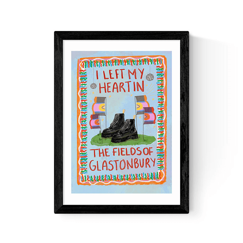 Illustrated By Weezy I Left My Heart in the Fields of Glasto Print, Black Frame