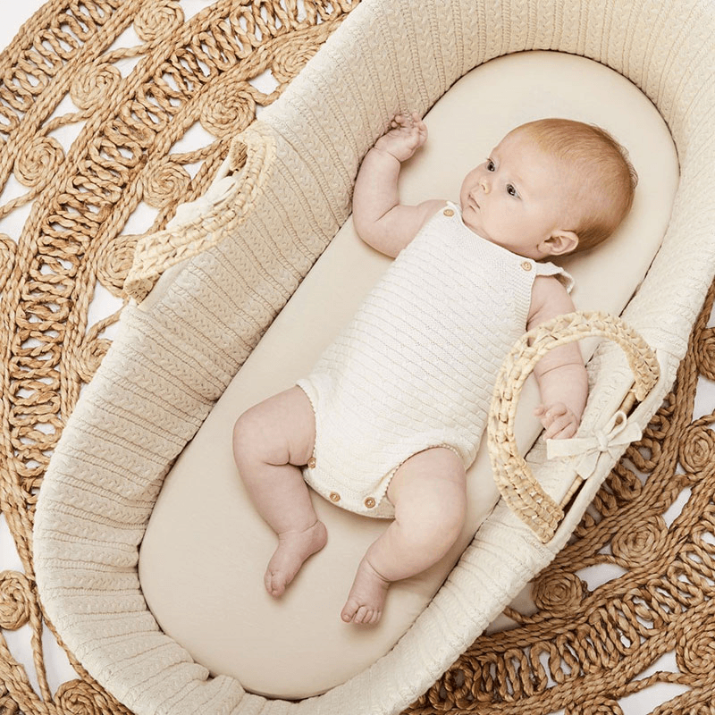 Natural Cable Knit Moses Basket and Natural Rocking Stand