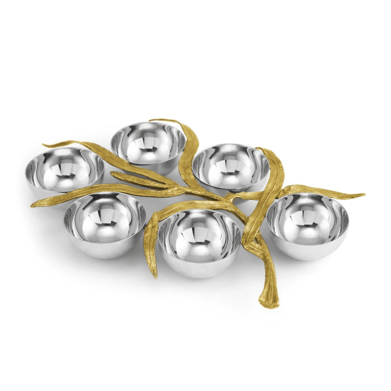 Palm 6 Compartment Serving Plate, Gold