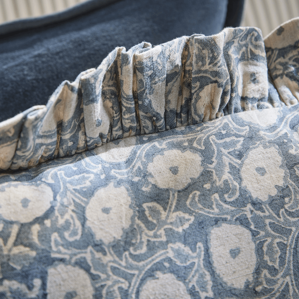 Anvi Hand Block Printed Cushion Cover, Blue