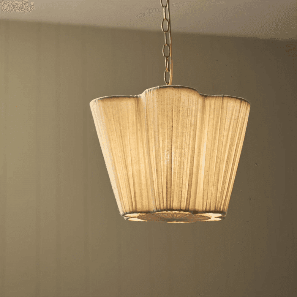 Cecile Gathered Linen Pendant, Natural