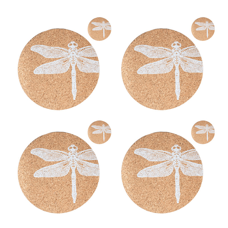 Dragonfly Set of 4 Coasters & Placemats Set, Natural