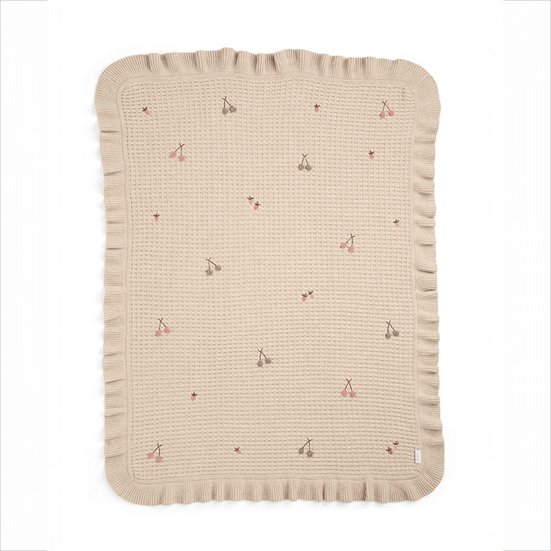Berry Frill Knitted Blanket, Natural
