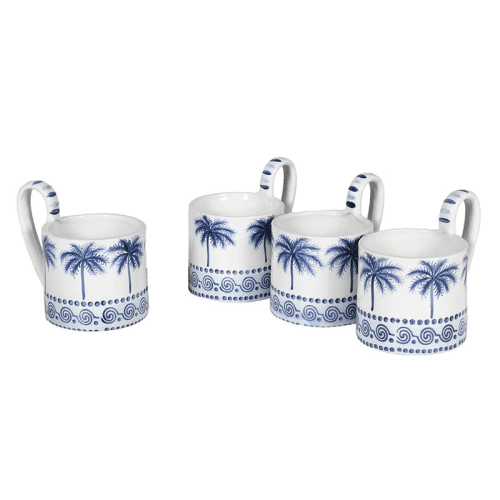Image showing the Palm Tree Set of 4 Mugs, Blue product.