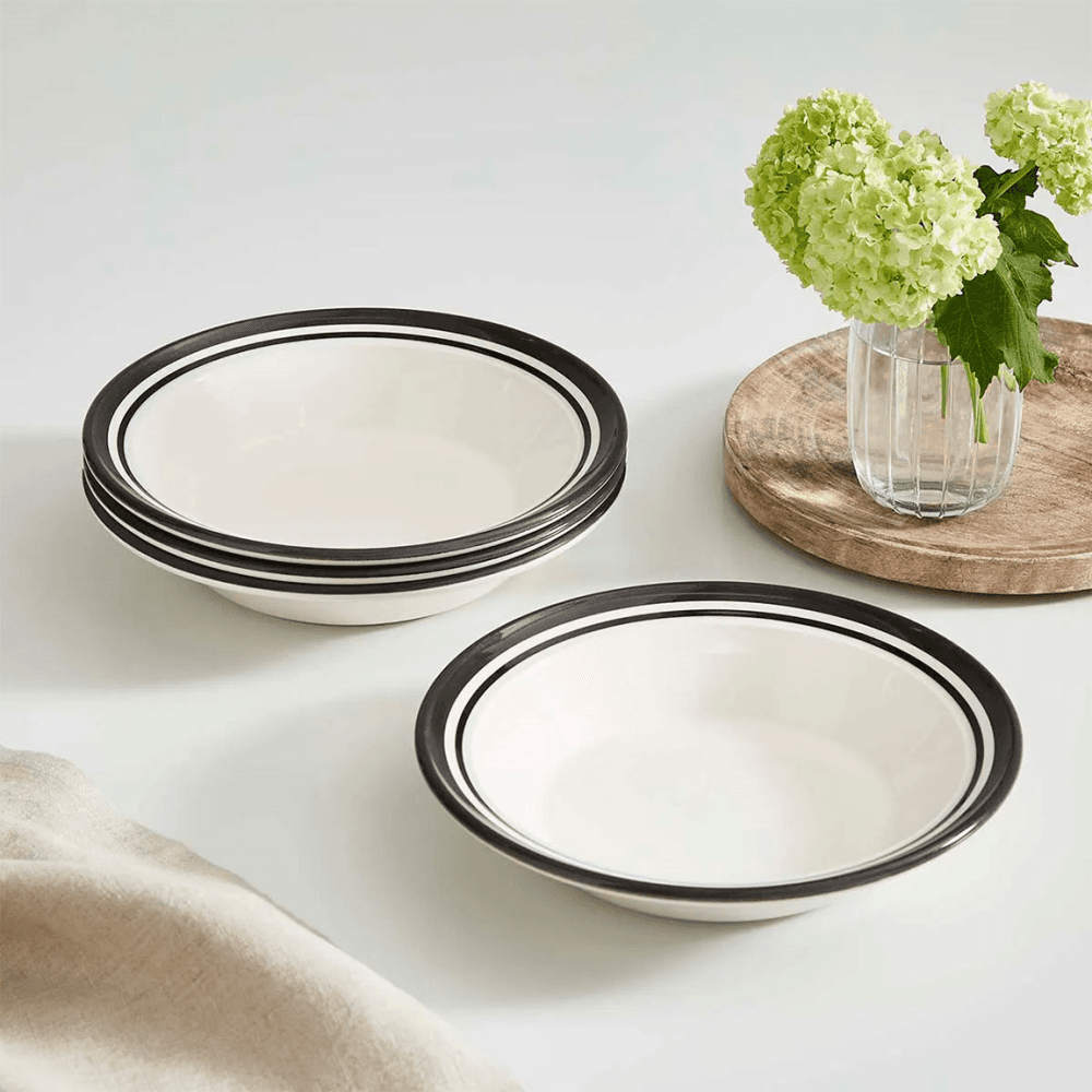 Potters Stripe Set of 4 Soup Plate, Black