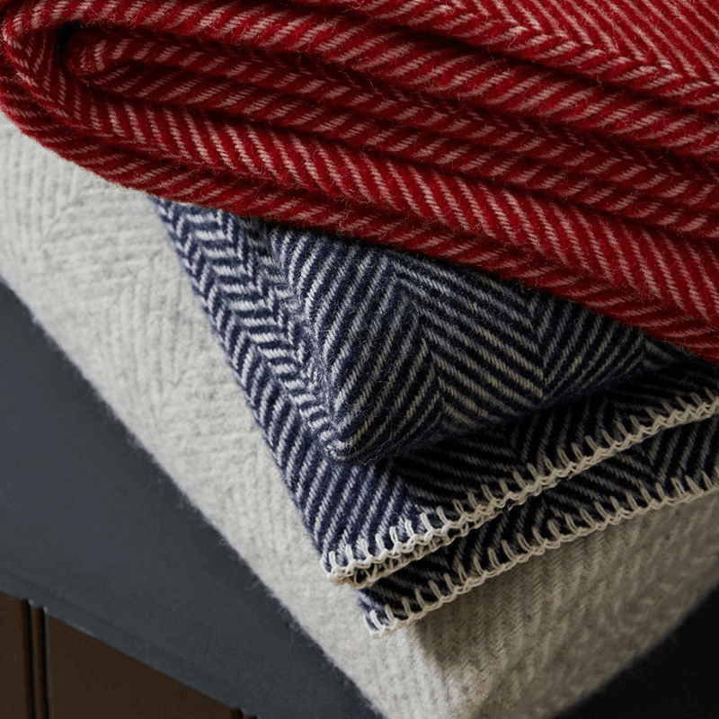 Fishbone Pure New Wool Throw, Silver Grey