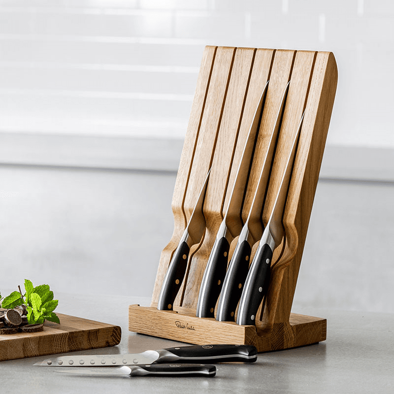 Professional Angle 7 Piece Oak Knife Block Set, Oak