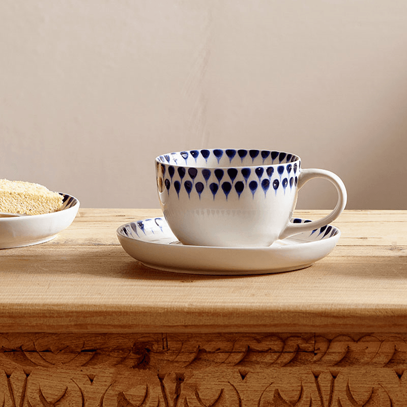 Indigo Cup & Saucer, Cream & Blue