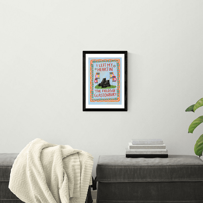 Illustrated By Weezy I Left My Heart in the Fields of Glasto Print, Black Frame