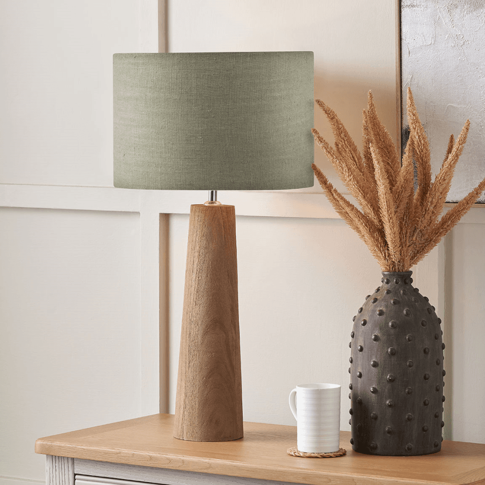 Esha Conical Wood Table Lamp & Rouen Cylinder Lampshade