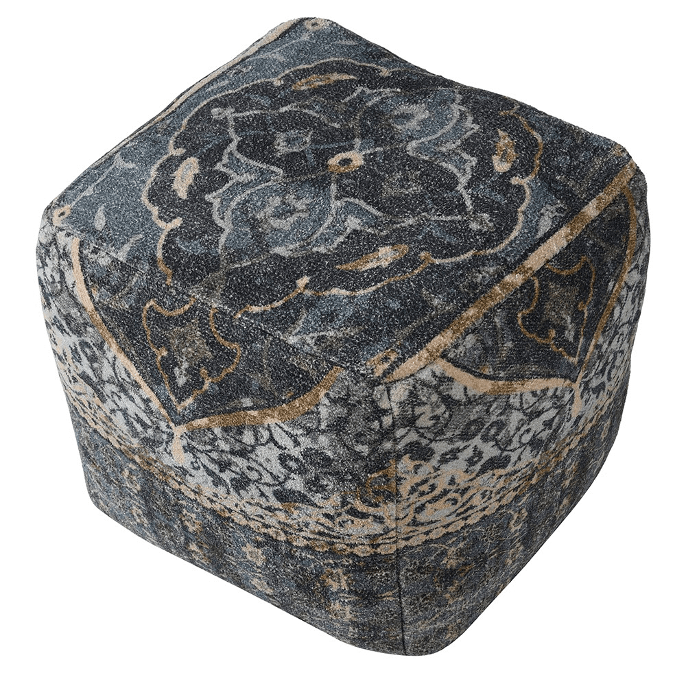 Handlooomed Patterned Pouffe, Blue