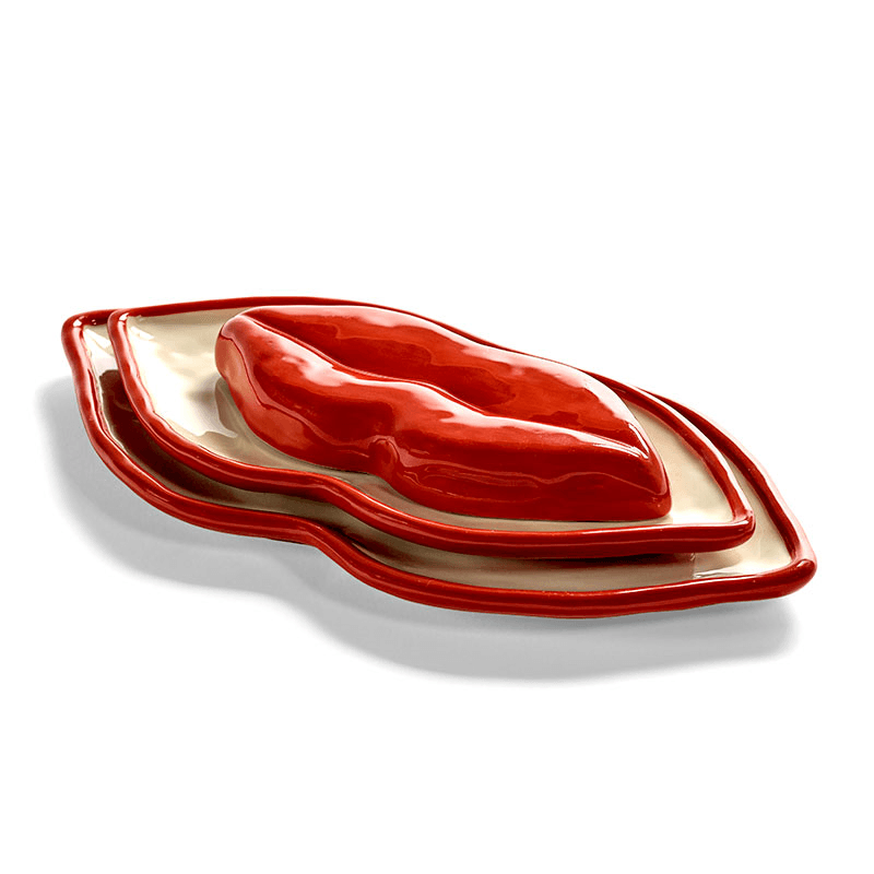 Les Objets Mouleversants by Wouters&Hend Set of 3 Lips Serving Dishes, Red & White