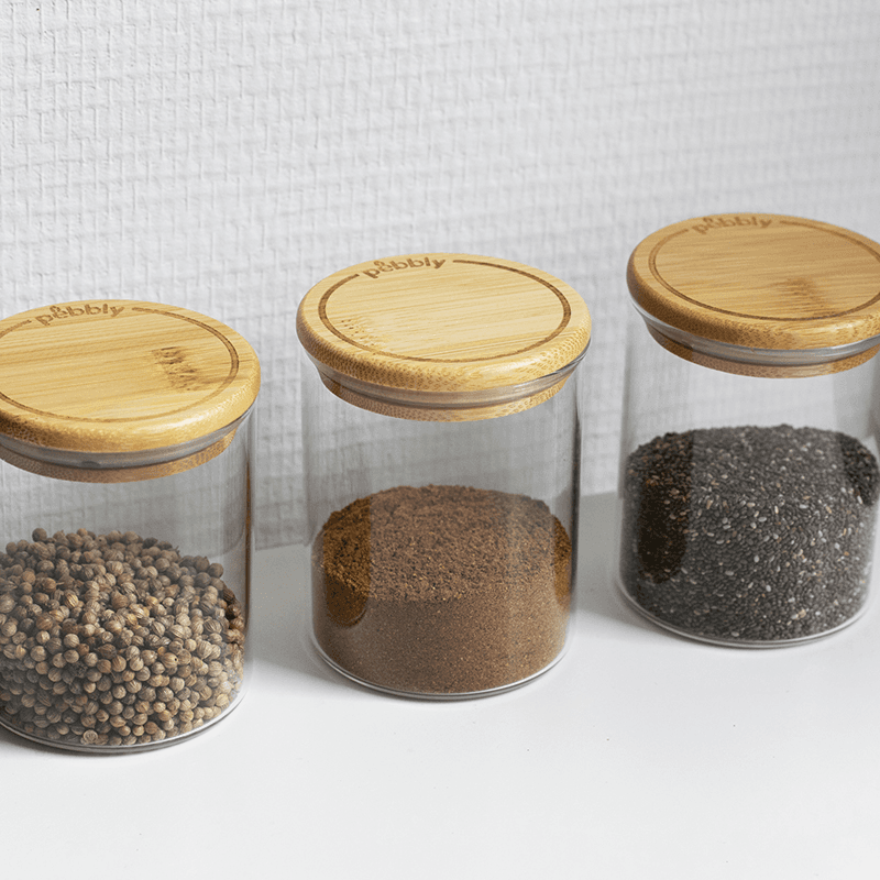 Glass Set Of 3 Spice Canisters, Clear