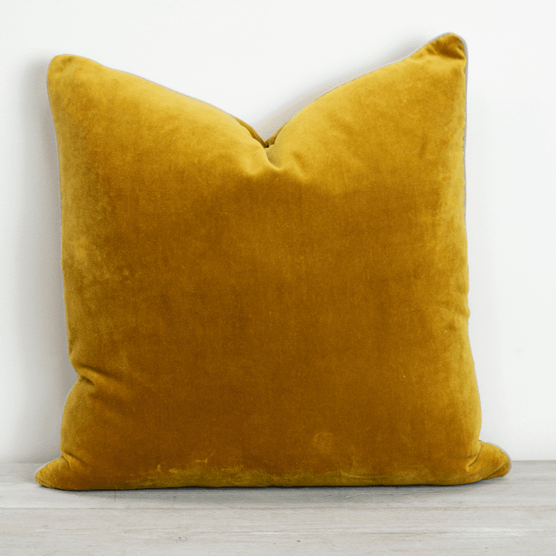 Indian Cotton Velvet Cushion, Turmeric