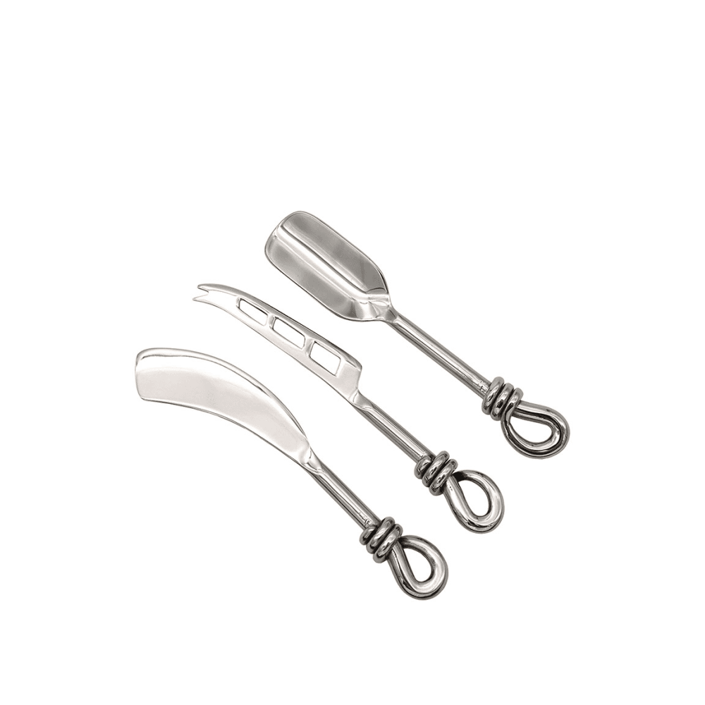 Polished Knot Cheese Knife Set, Silver