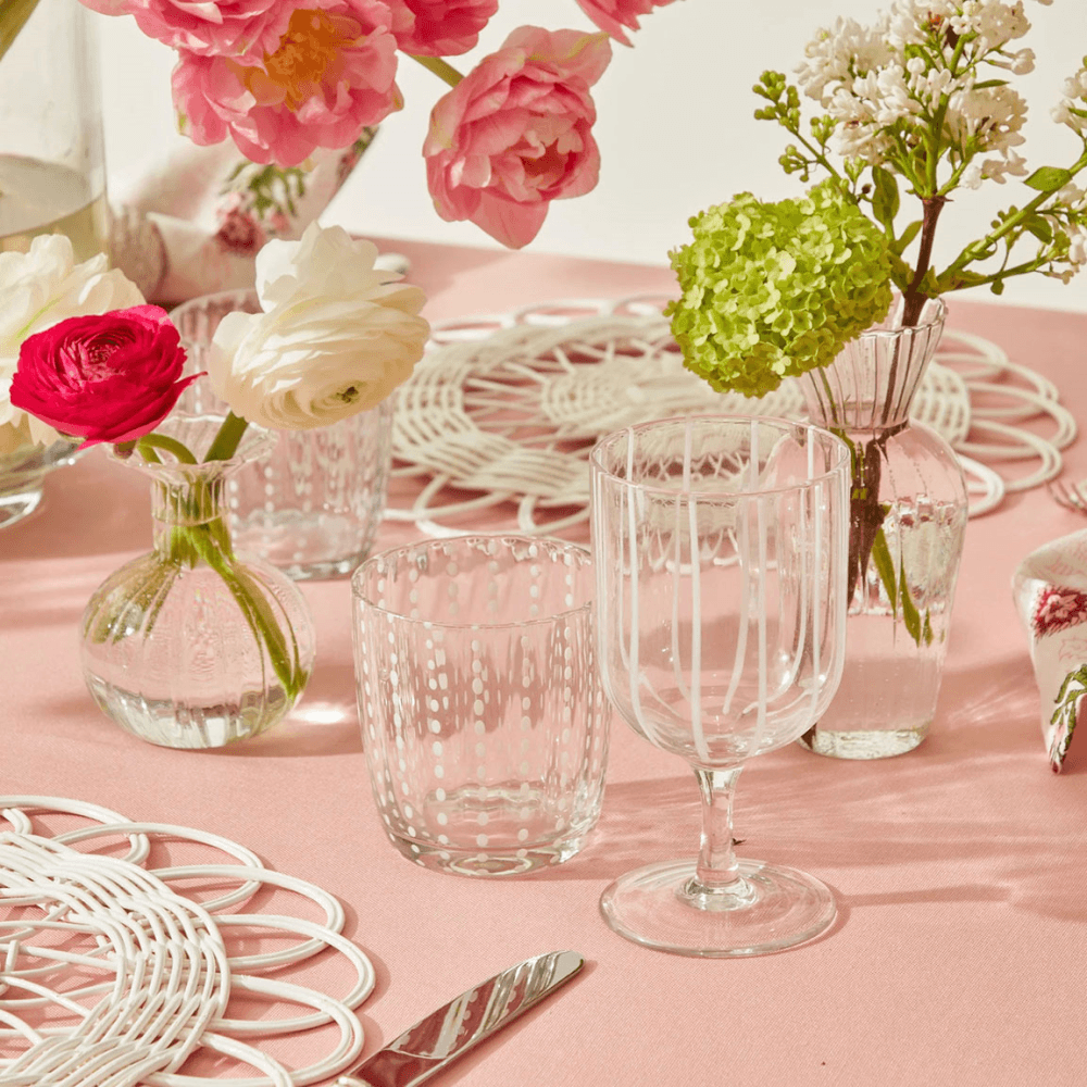 Striped Set of 6 Glasses, White