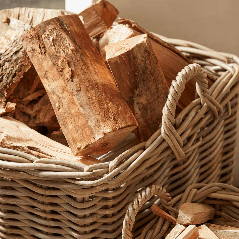 Rattan Set of 2 Square Log Baskets, Natural