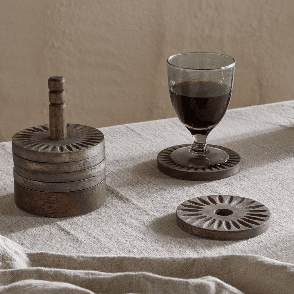 Eisha Mango Wood Coasters, Dark Brown