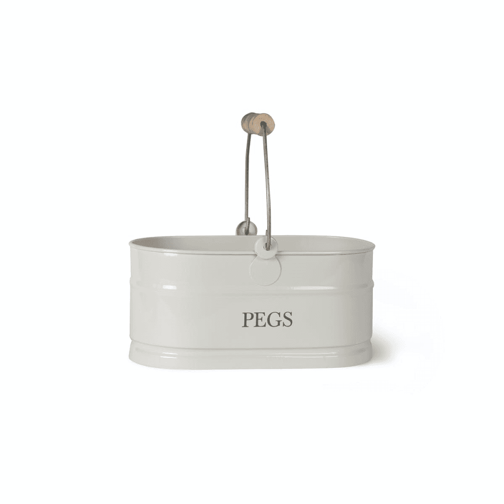 Peg basket, Chalk Coloured Powder Coated Steel With Wood Grip