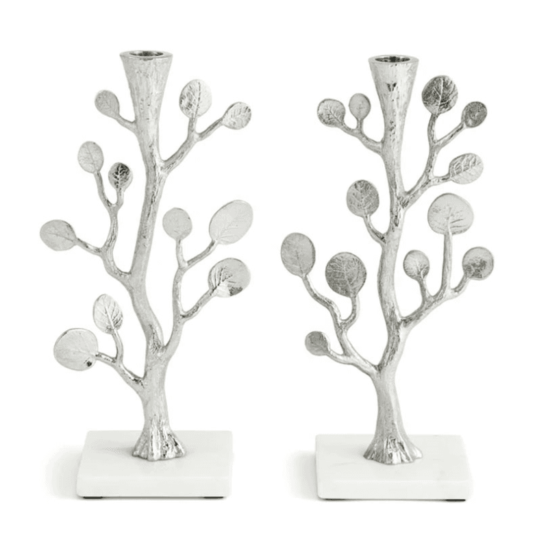 Botanical Leaf Set of 2 Candle Holders, Nickeplate