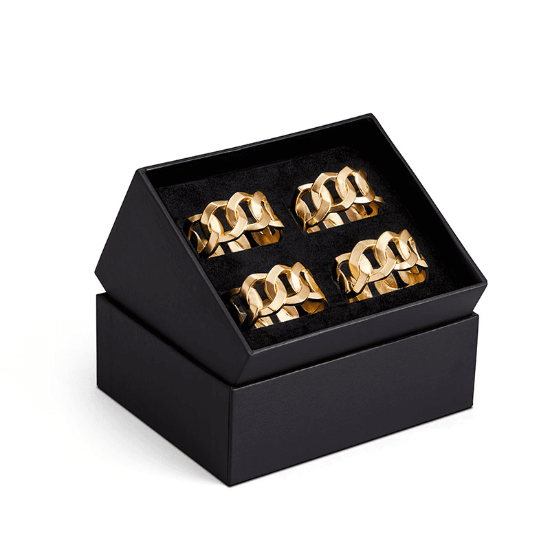 Cuban Link Set of 4 Napkin Rings, Gold
