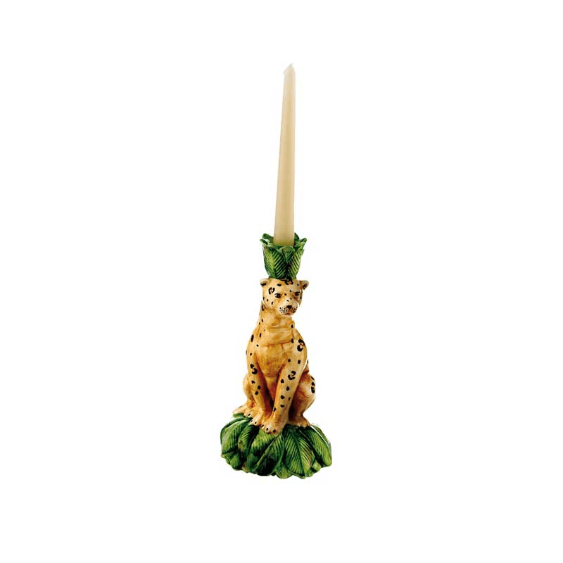 Cheetah Pair of Candlesticks, Pink/White
