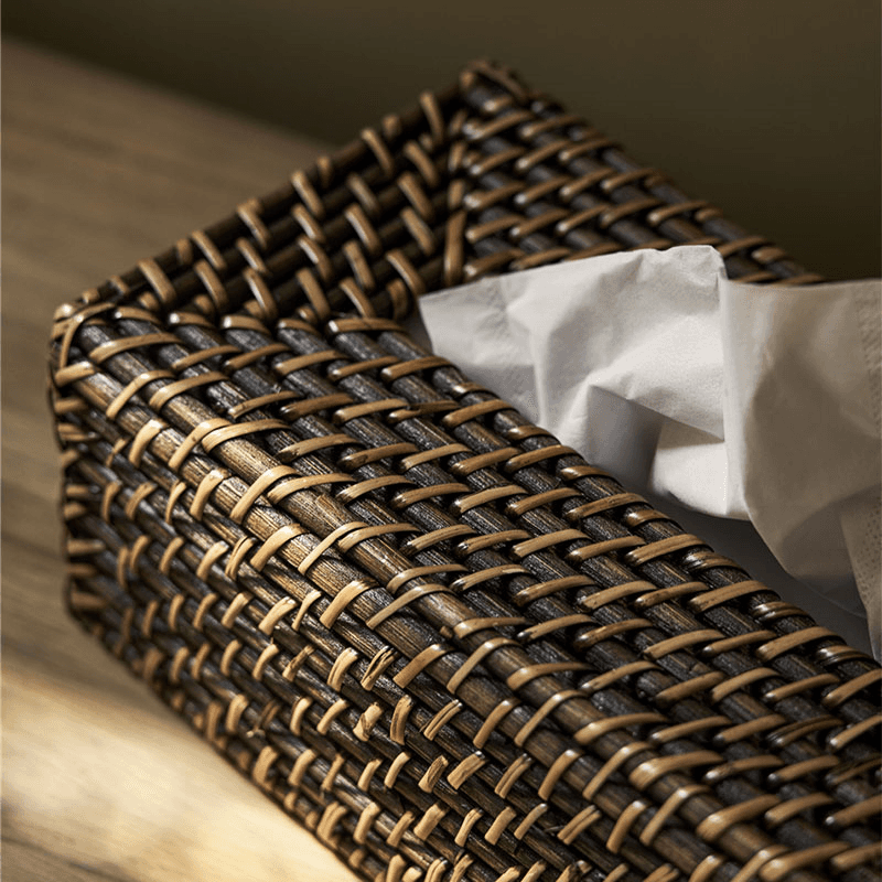 Wittering Rattan Rectangular Tissue Box Holder, Antique Brown