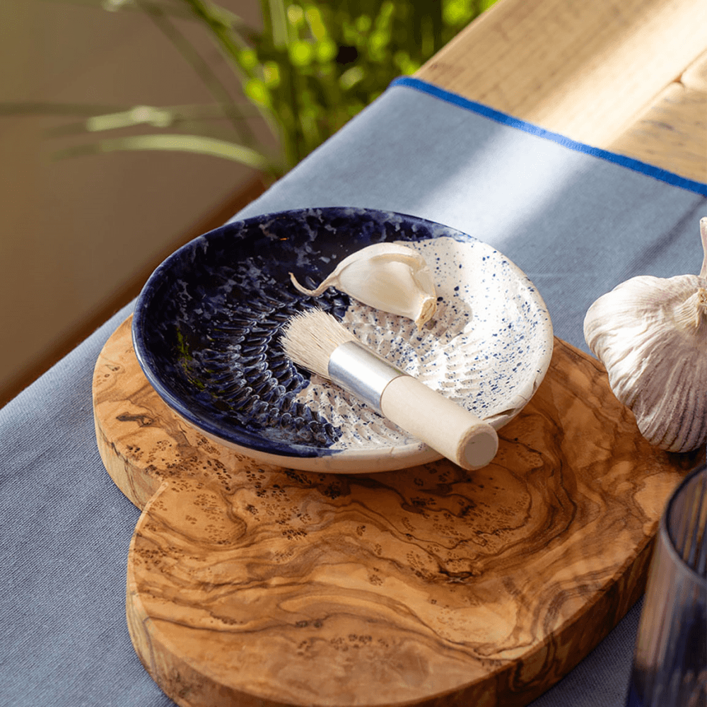 Wave Garlic Grater & Brush Set, Blue