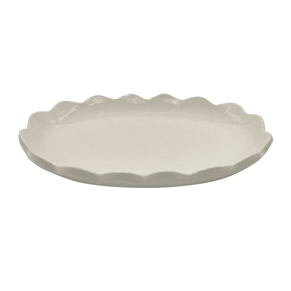 Scalloped Small Oval Platter, Cream