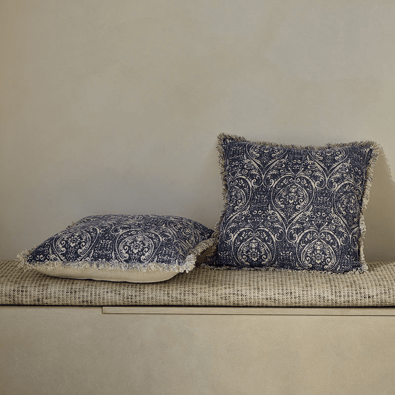 Durelle Damask Fringed Cushion, Delph Blue