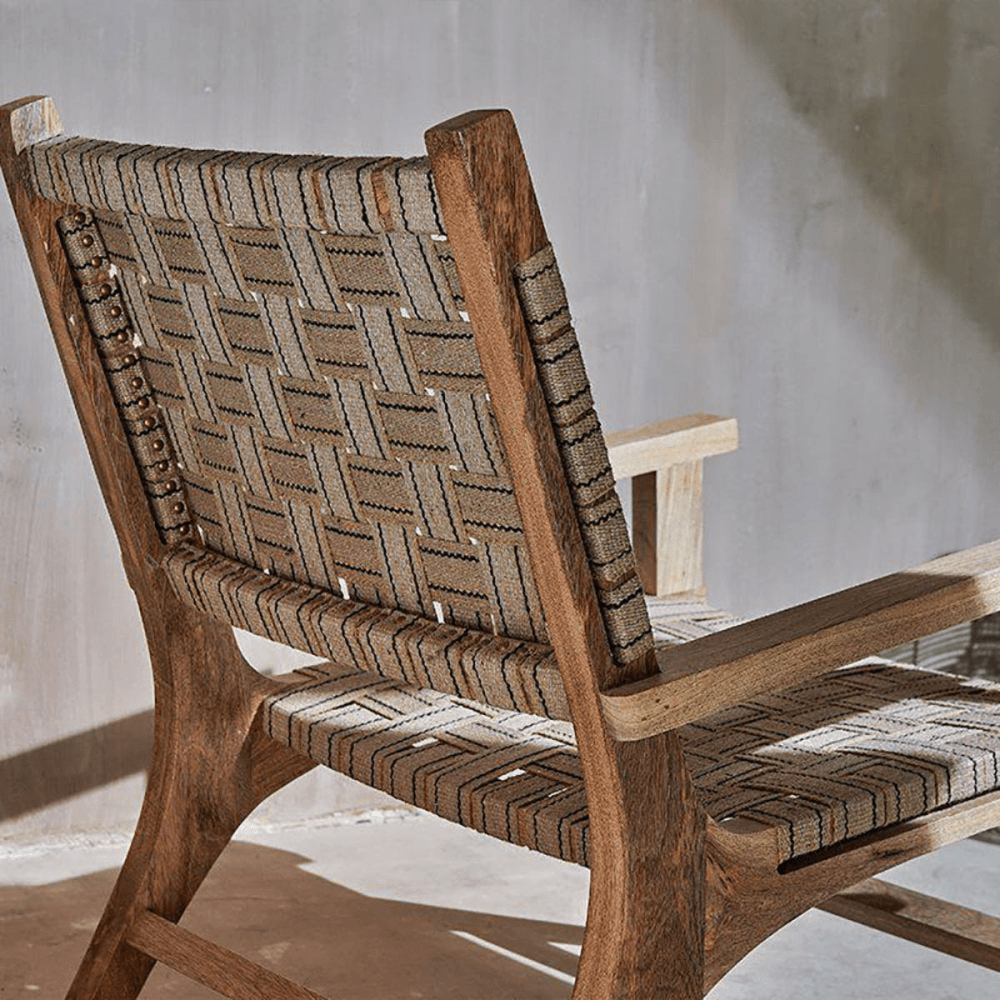 Yamuna Ticking Stripe Lounge Chair, Natural and Black