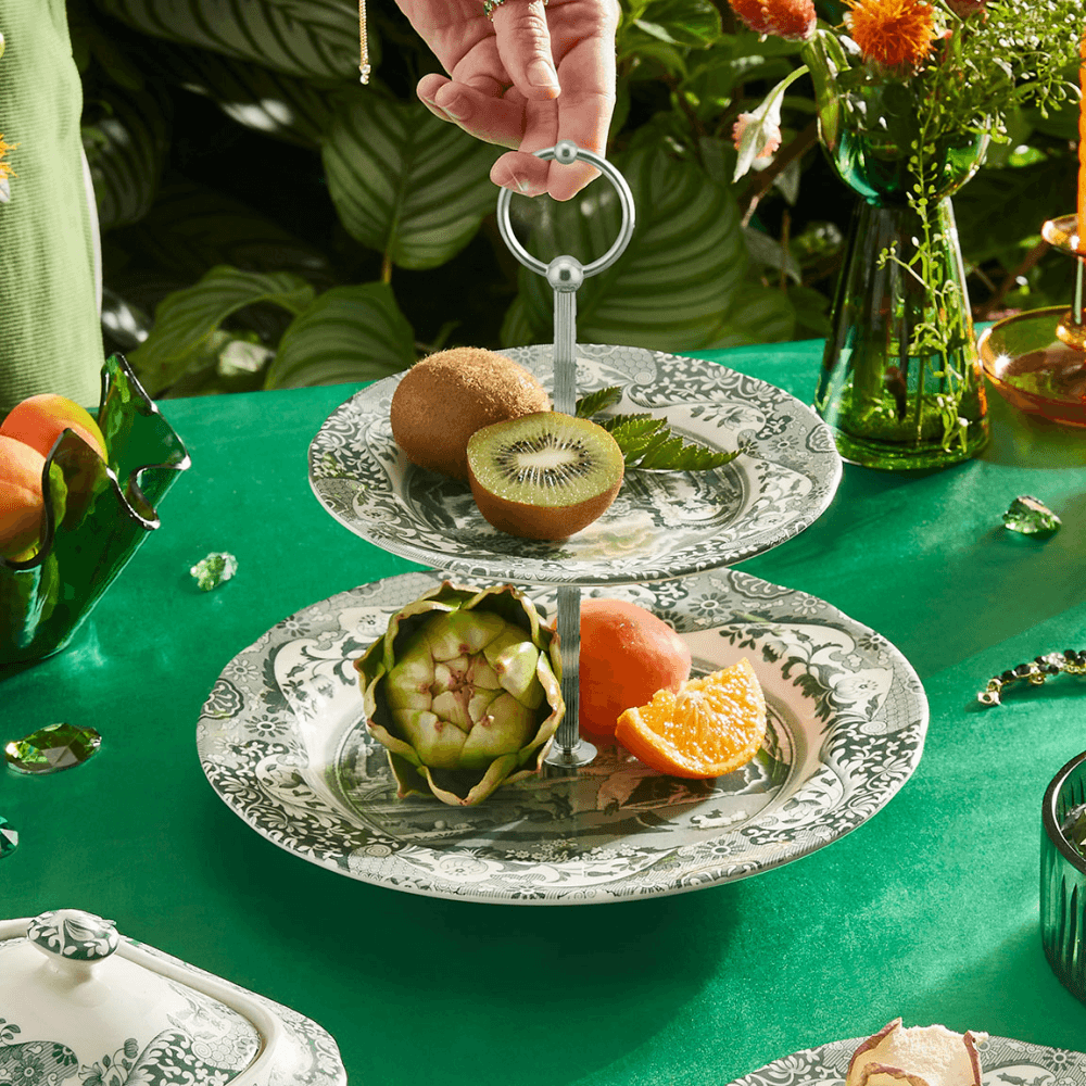 Heritage Italian 2 Tier Cake Stand, Green