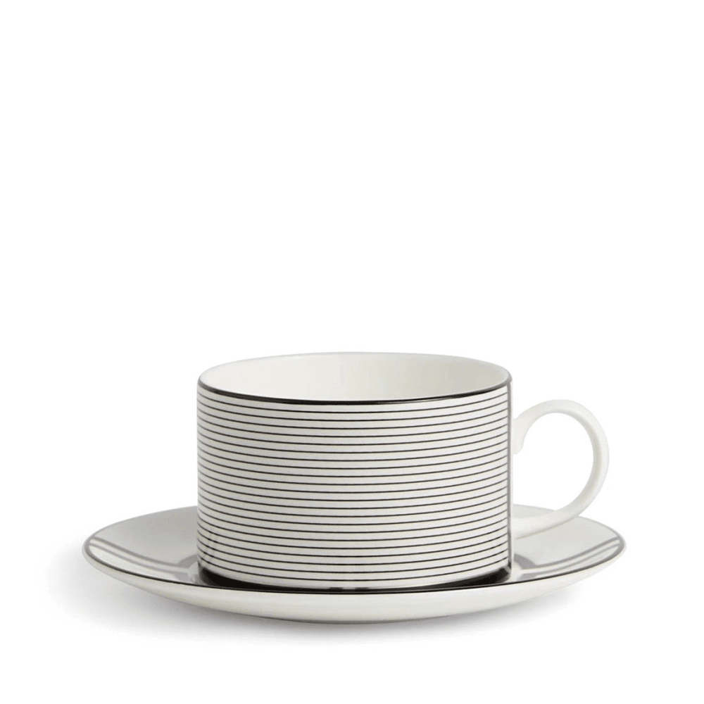 Luxe Graphite Teacup & Saucer V2, Black & White
