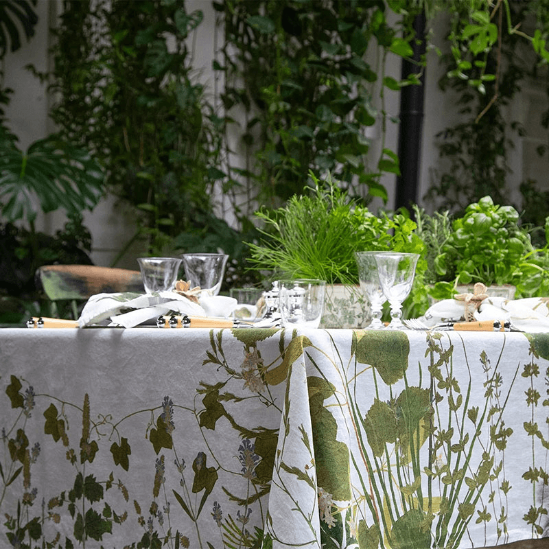 Herb Garden Linen Tablecloth, Green