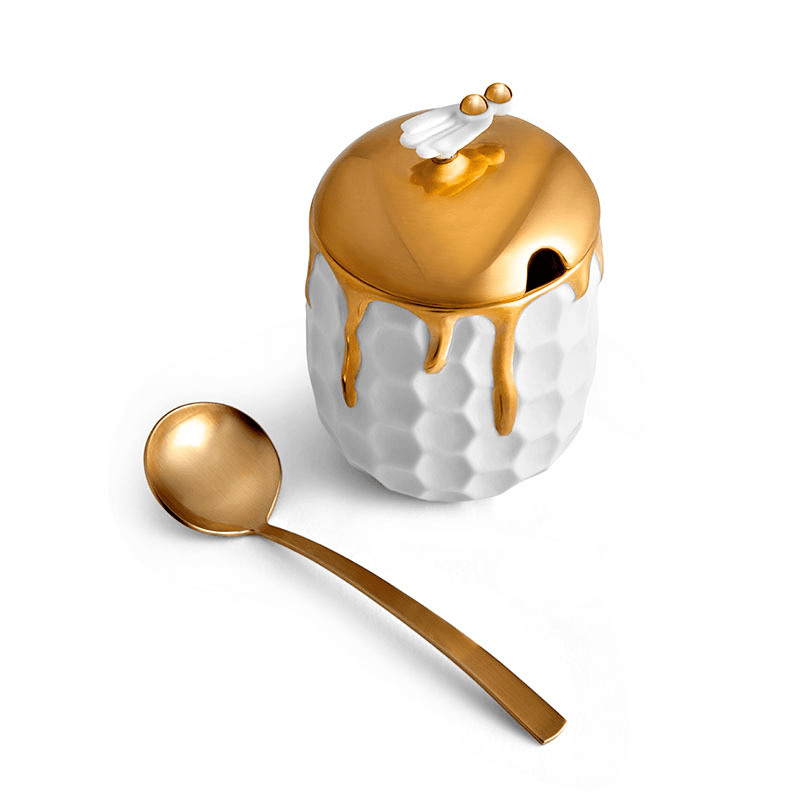 Beehive Honeypot, White & Gold