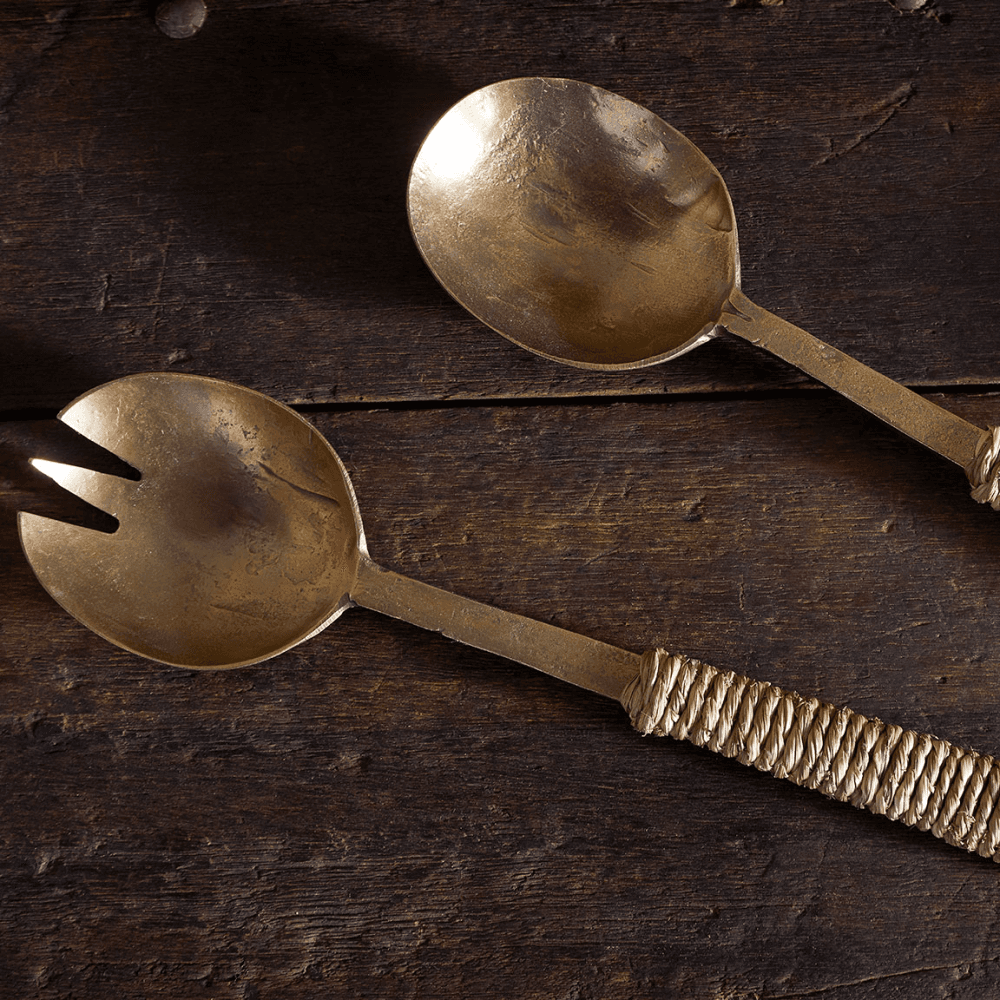 Abani Salad Servers, Antique Brass
