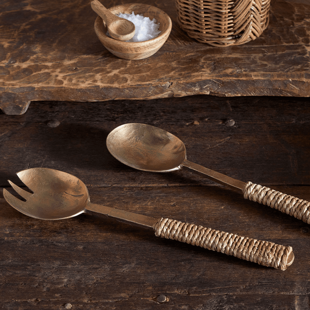 Abani Salad Servers, Antique Brass