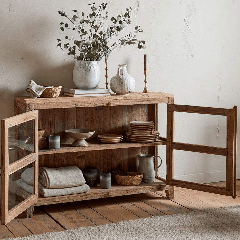 Ibo Reclaimed Wood & Glass Sideboard, Natural