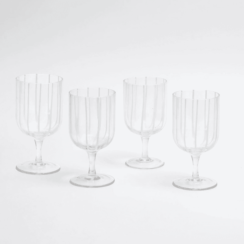 Striped Set of 6 Glasses, White