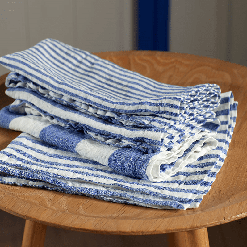 Cora Wide Stripe Set of 4 Napkins, Blue
