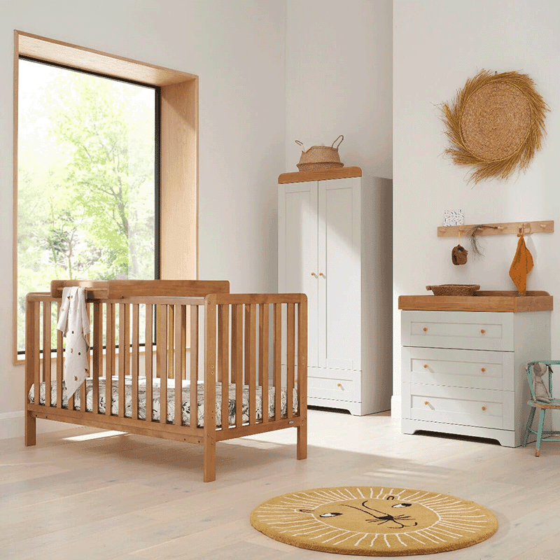 Malmo 3 Piece Cot Bed Nursery Furniture Set, Oak/Dove Grey