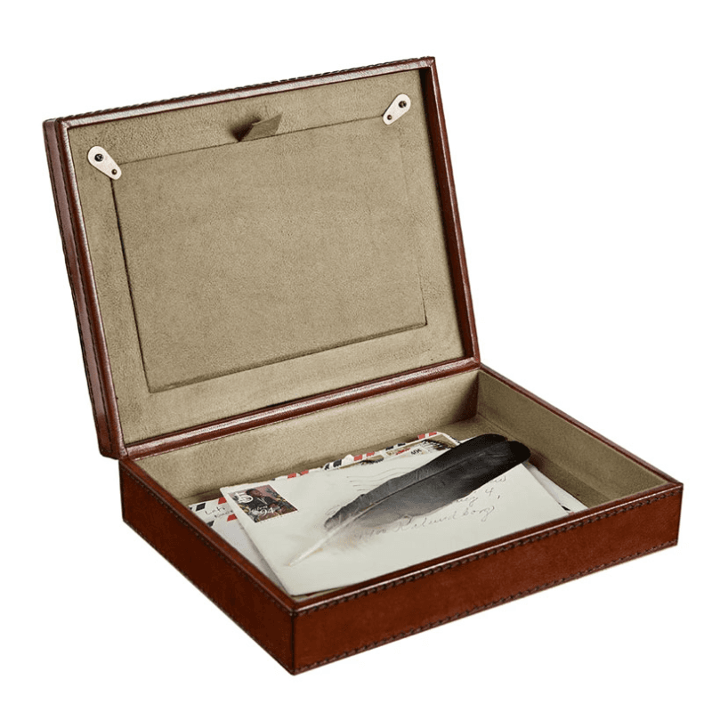 Leather Photo memorabilia box, Conker Brown