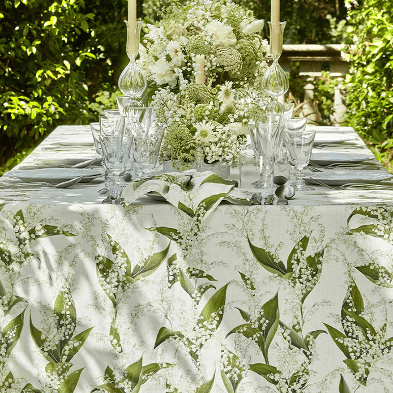 Lilly of the Valley Muguet' Linen Tablecloth, White