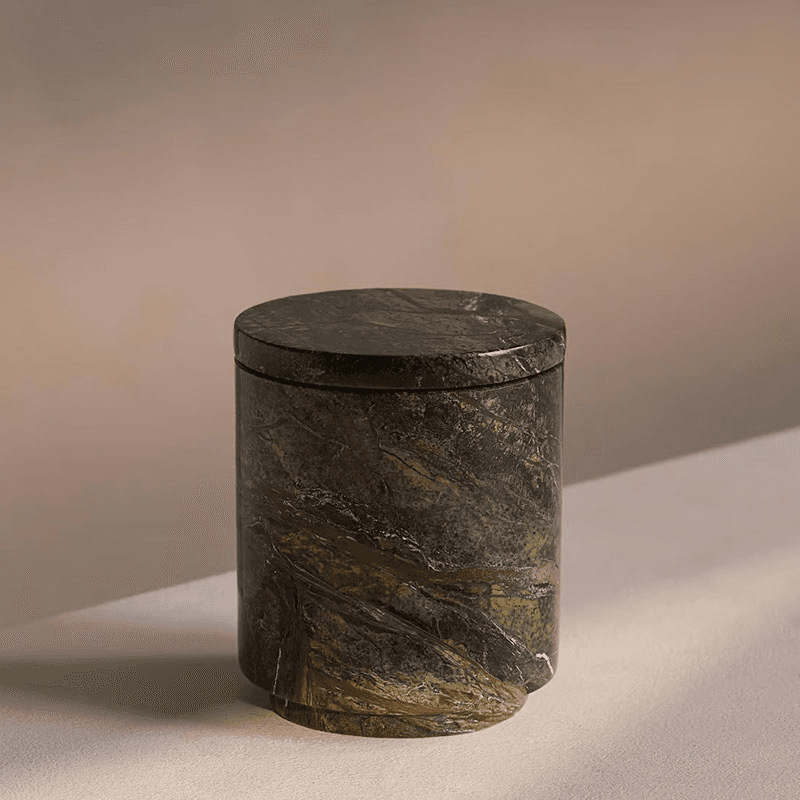 Leather & Oud Marble Candle, Forest Green