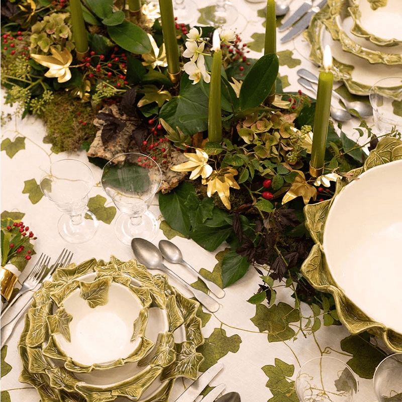 Ivy Herbarium Linen Tablecloth, Green