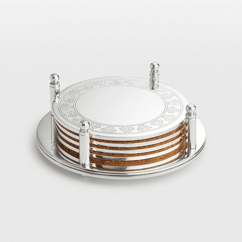 Rochester Set of 4 Engraved Silver Coasters, Silver