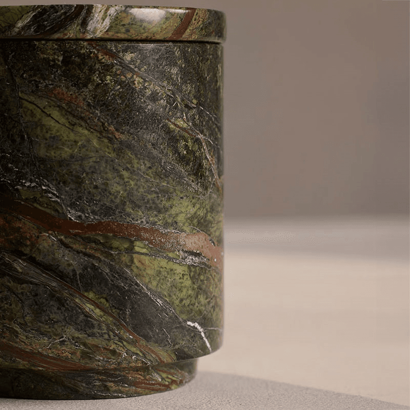 Leather & Oud Marble Candle, Forest Green